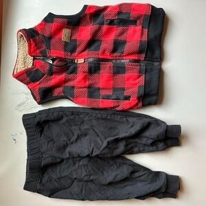 Carter's Red and Black Plaid Vest with Black Joggers